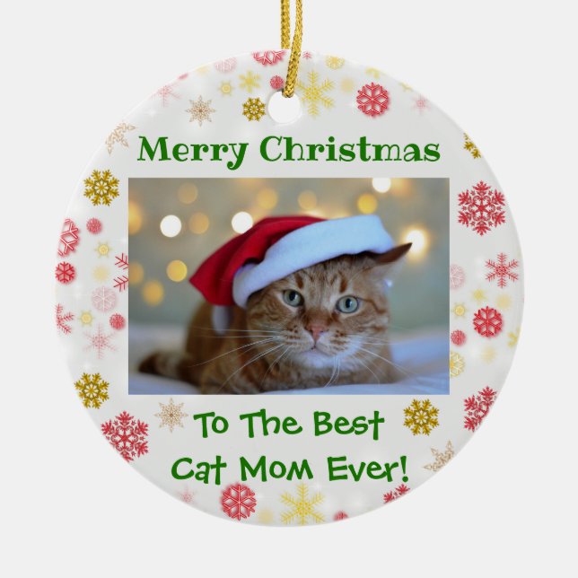 Christmas Best Cat Mom Ever Pet Foto Keramik Ornament (Vorne)