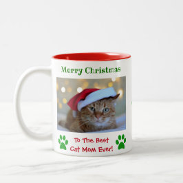 Christmas Best Cat Mom Ever Pet Foto Zweifarbige Tasse