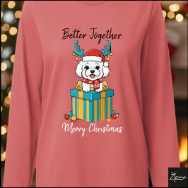 Christmas Bichon Reindeer Scarf Gift Graphic Tri-Blend Shirt