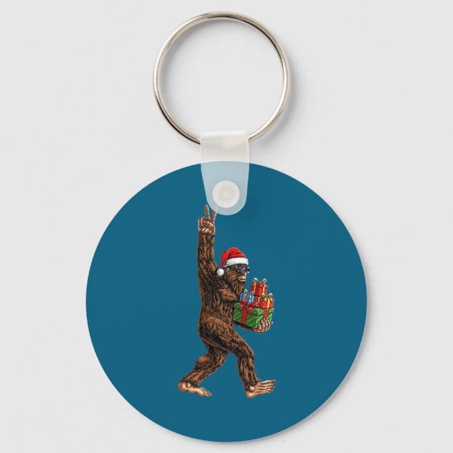 Christmas Bigfoot Santa Hat Funny Sasquatch Big Fo Schlüsselanhänger (Vorderseite)