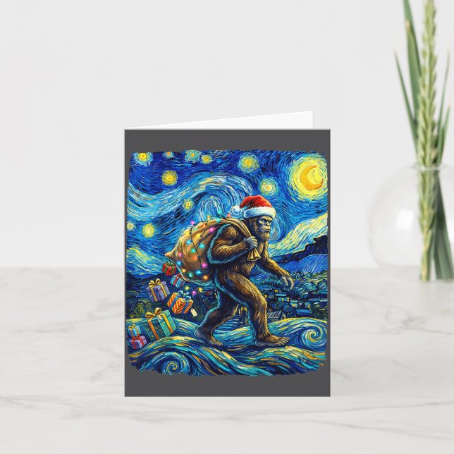 Christmas Bigfoot Santa Hat Van Gogh Starry Night  Karte (Vorderseite)