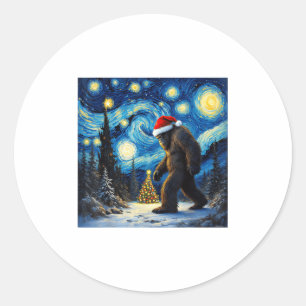 Christmas Bigfoot Weihnachtsmannmütze Van Gogh Sta Runder Aufkleber