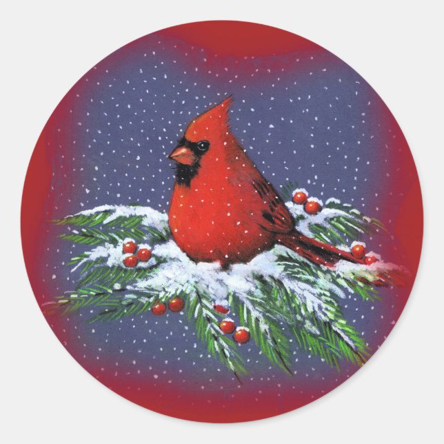 CHRISTMAS BIRD: KARDINAL: ART RUNDER AUFKLEBER (Vorderseite)