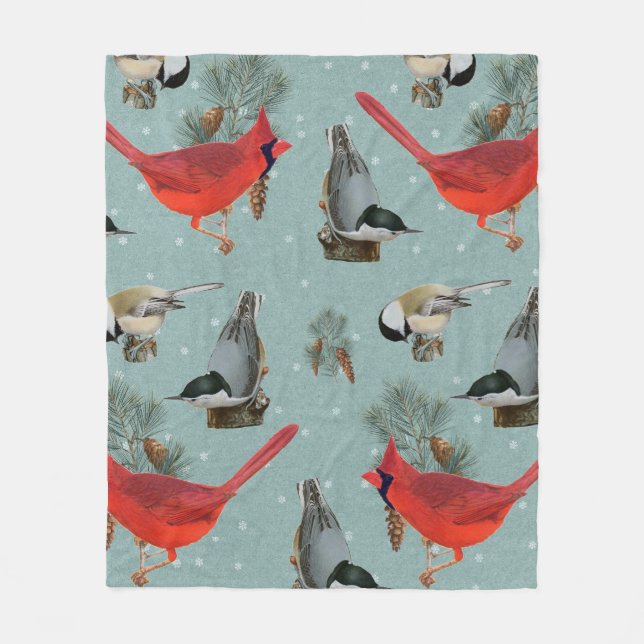 Christmas Bird Kardinal Nuthatch Chickadee Snow Fleecedecke (Vorderseite)