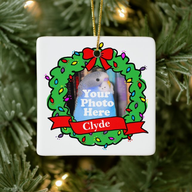 Christmas Bird Photo Wreath Keramikornament (Baum)