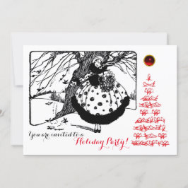 CHRISTMAS BIRDS BAUM UND LADY Schwarz-weiß Red Einladung