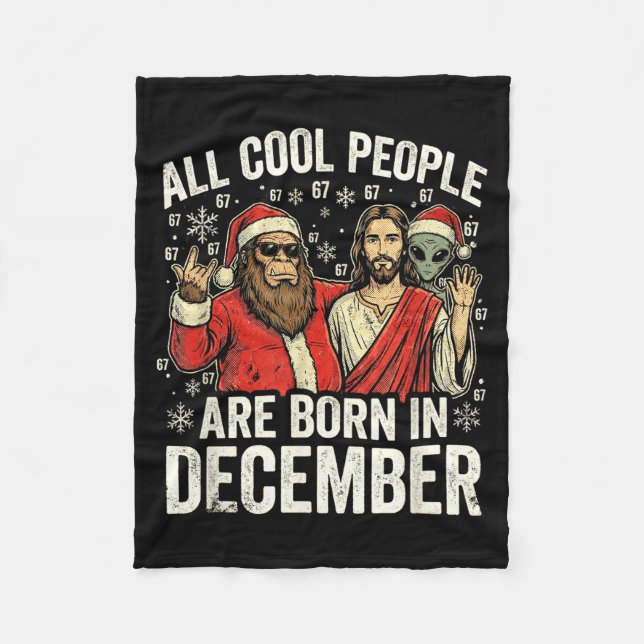 Christmas Birthday Humor Funny Jesus Born In Decem Fleecedecke (Vorderseite)