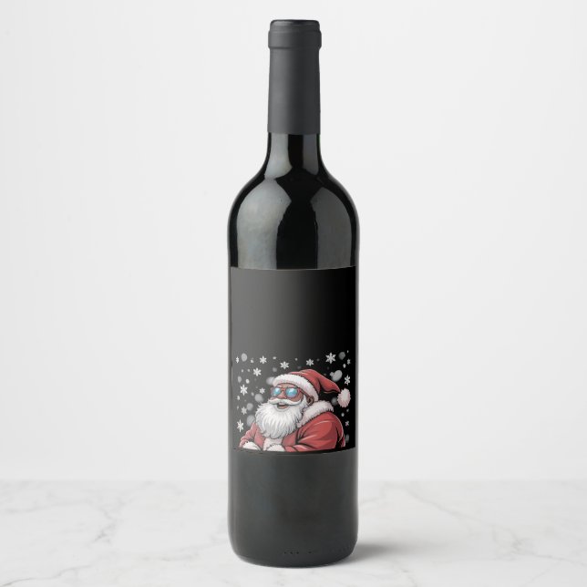Christmas Black African American Santa Xmas  Weinetikett (Vorderseite)