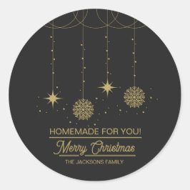 Christmas Black and Gold Homemade For You Runder Aufkleber