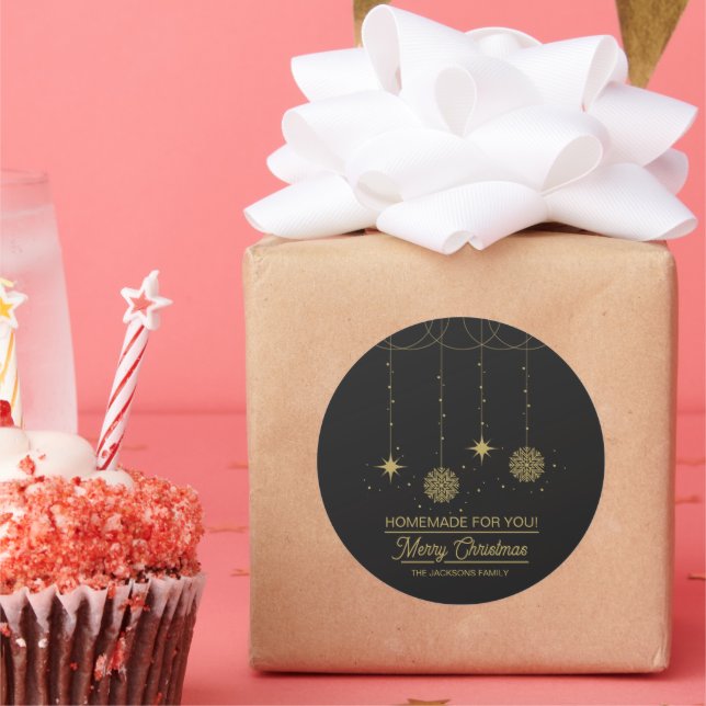 Christmas Black and Gold Homemade For You Runder Aufkleber (Party)