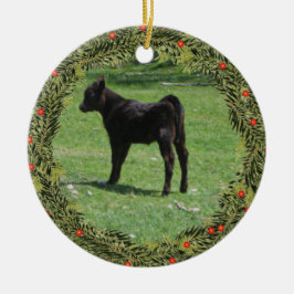 Christmas Black Angus Calf Keramik Ornament