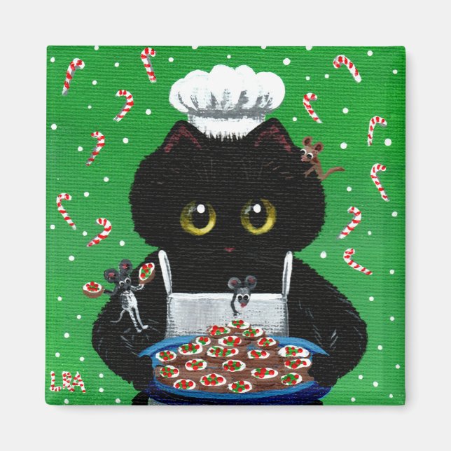 Christmas Black Cat Funny Creationarts Magnet (Vorne)