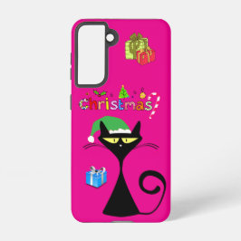 Christmas Black Cat Holiday Galaxy Case – Fuchsia Samsung Galaxy Hülle
