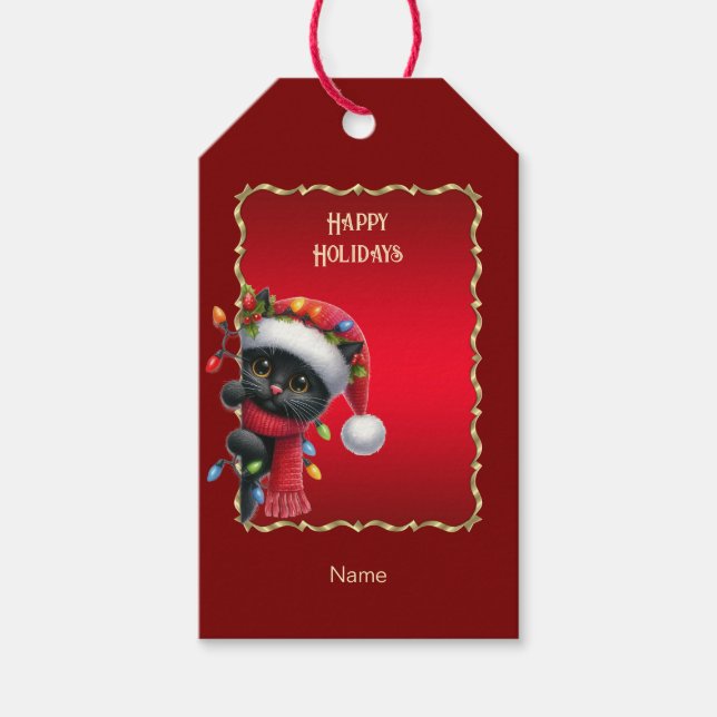 Christmas Black Cat Holiday Geschenk Tag Geschenkanhänger (Vorderseite)