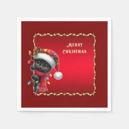 Christmas Black Cat Holiday Napkin Serviette