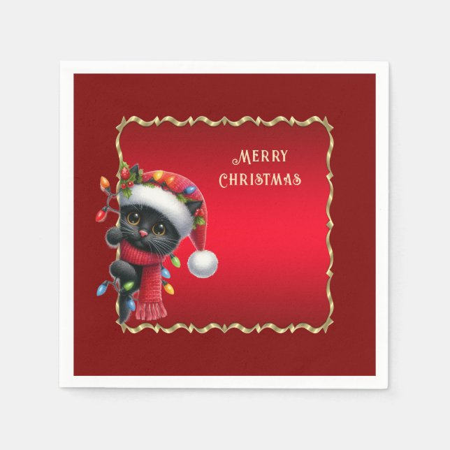 Christmas Black Cat Holiday Napkin Serviette (Vorderseite)