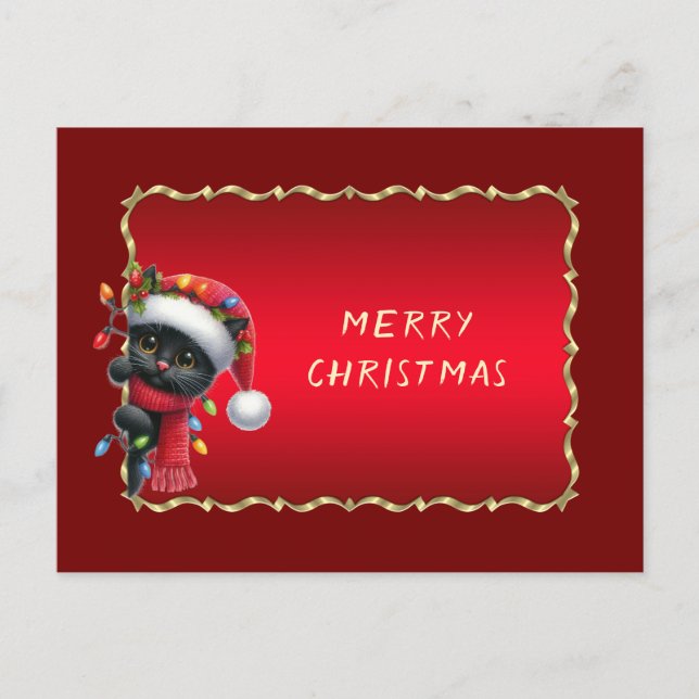 Christmas Black Cat Holiday Postkarte (Vorderseite)