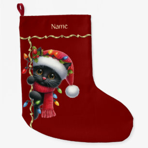 Christmas Black Cat Holiday Strumpf Großer Weihnachtsstrumpf