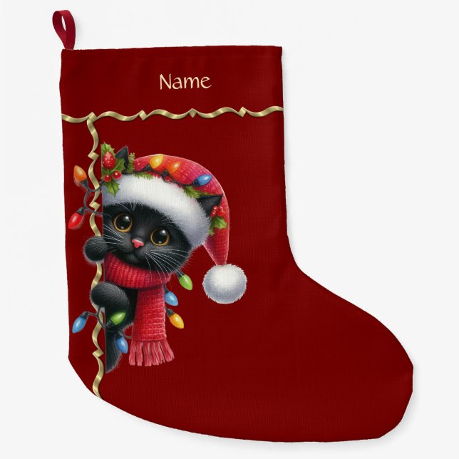 Christmas Black Cat Holiday Strumpf Großer Weihnachtsstrumpf (Vorderseite)