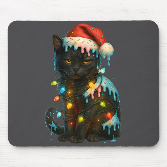 Christmas Black Cat Ice Cream Drip Santa Hat Cute  Mousepad (Vorne)