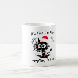 Christmas Black Cat Panic Humor It’s Fine Everythi Kaffeetasse