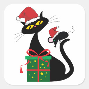 Christmas Black Cat Quadratischer Aufkleber