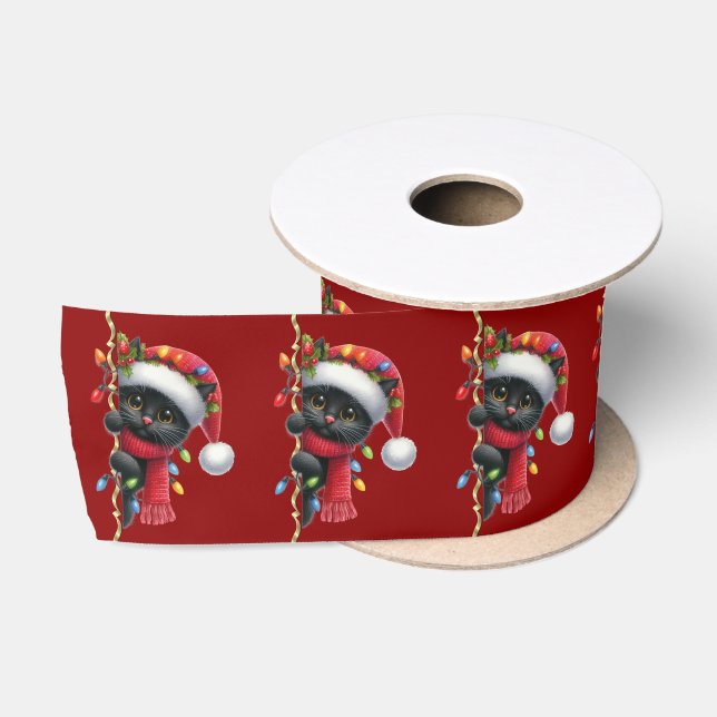Christmas Black Cat Satin Ribbon Satinband (Spule)