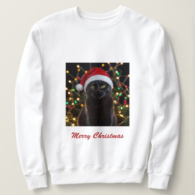 Christmas Black Cat - Weihnachtsmannmütze Personal Sweatshirt (Design vorne)