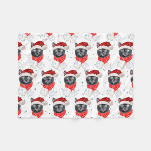 Christmas Black Cat with Red Scarf Fleecedecke
