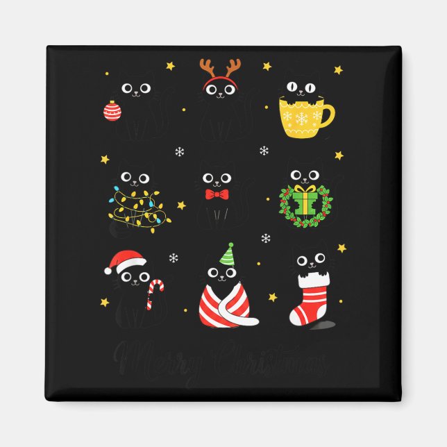 Christmas Black Cats Merry Christmas Cute Holiday  Magnet (Vorne)