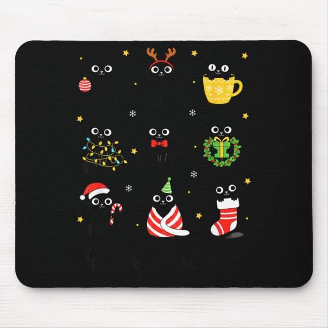 Christmas Black Cats Merry Christmas Cute Holiday  Mousepad (Vorne)