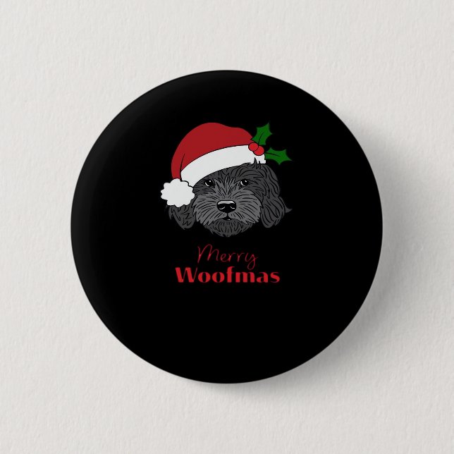 Christmas Black Cockapoo, Cavapoo, Cavoodle, Fröhl Button (Vorderseite)