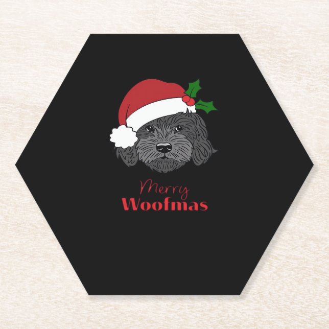 Christmas Black Cockapoo, Cavapoo, Cavoodle, Fröhl Untersetzer (Vorderseite)