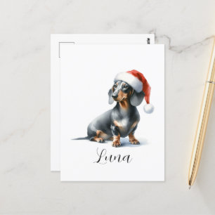Christmas Black Dackel Dog Hat Postkarte