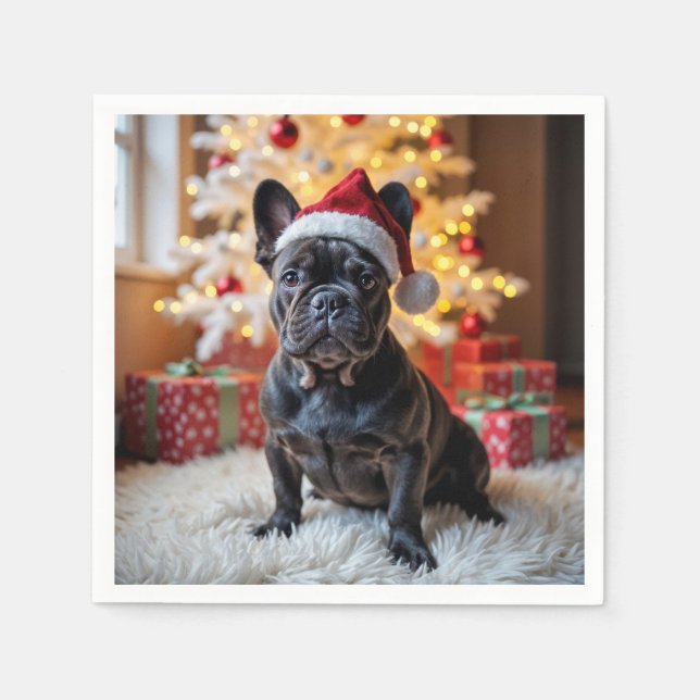 Christmas Black French Bulldog Serviette (Vorderseite)
