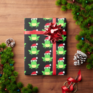 Christmas Black Frog Weihnachtsmannmütze Pattern N Geschenkpapier