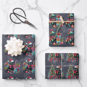Christmas Black Kittens auf Soft Black Geschenkpapier Set