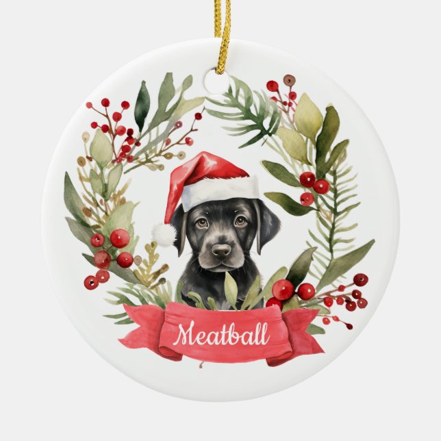 Christmas Black Lab Personalisiert Keramik Ornament (Vorne)