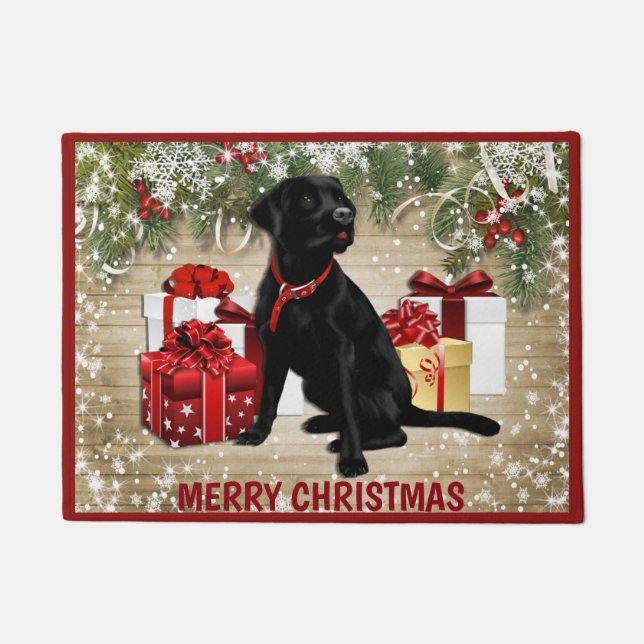 CHRISTMAS BLACK LABRADOR FUßMATTE (Vorderseite)