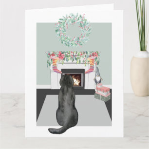 Christmas Black Labrador Hund Feuerplatz Szene Karte