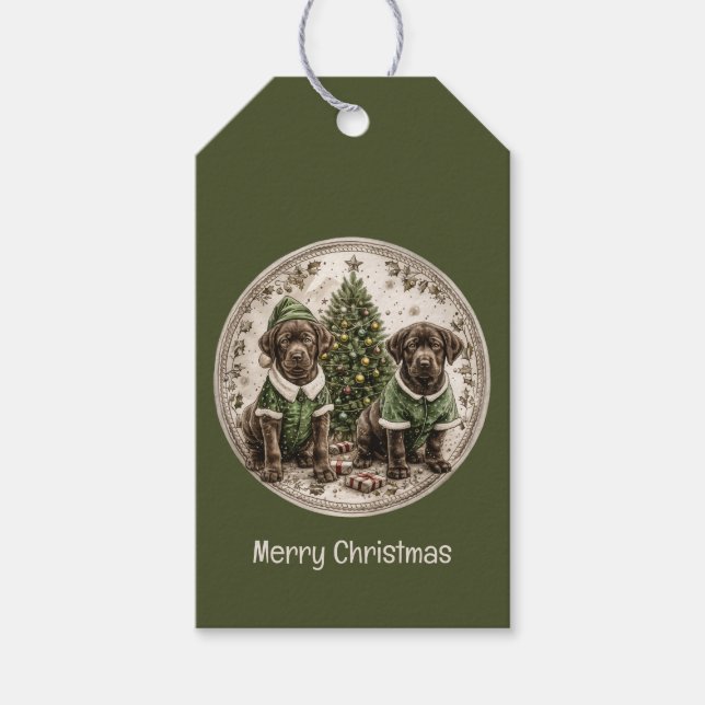 Christmas Black Labrador Retriever Puppy Geschenkanhänger (Vorderseite)