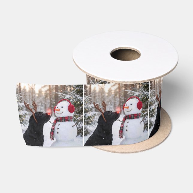 Christmas Black Labrador Retriever with Snowman Satinband (Spule)