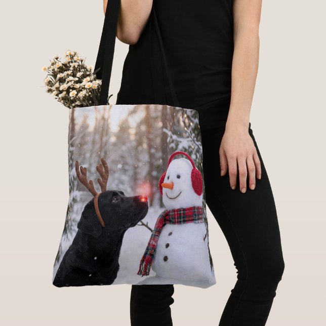 Christmas Black Labrador Retriever with Snowman Tasche (Von Nahem)