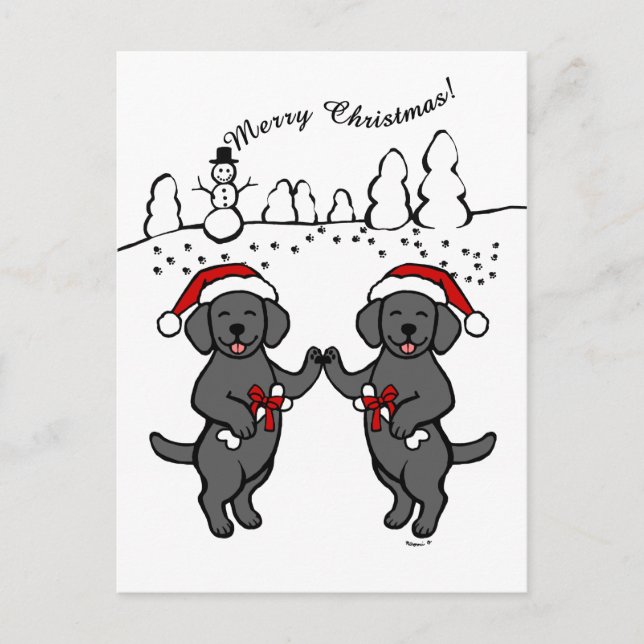 Christmas Black Labradors Cartoon Feiertagspostkarte (Vorderseite)