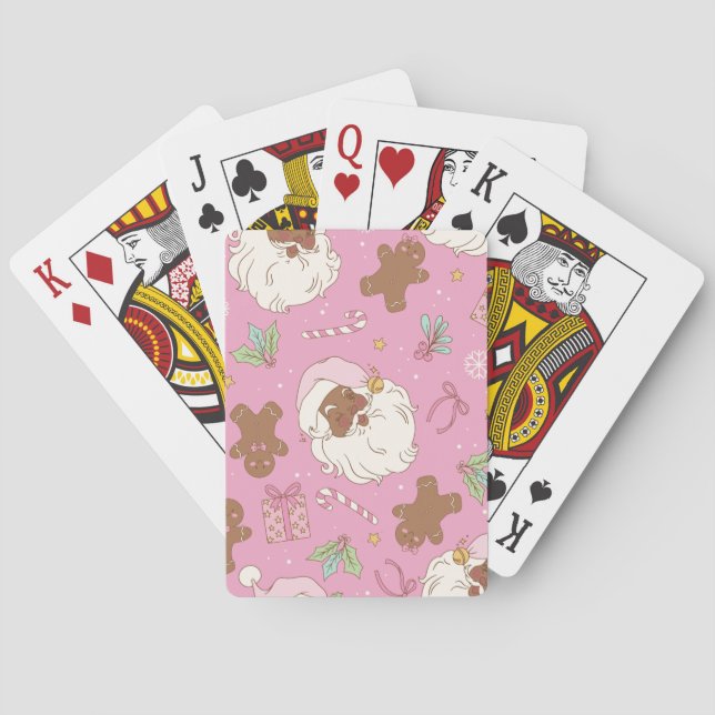 Christmas Black Santa Pastel Pink Spielkarten (Rückseite)