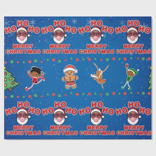 Christmas Black Santa Wrapping Paper Geschenkpapier (Flach)