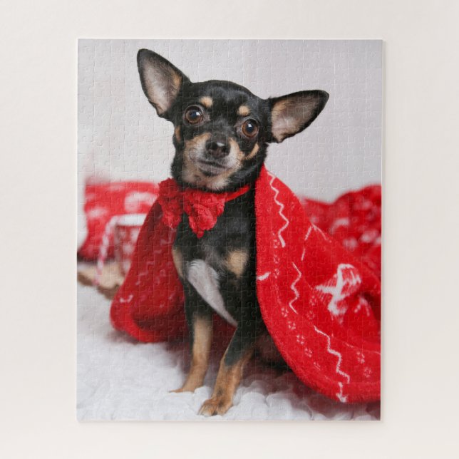 Christmas Black und Tan Chihuahua Welpe Hund (Vertikal)