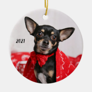 Christmas Black und Tan Chihuahua Welpe Hund Keramik Ornament