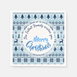 CHRISTMAS Blaues Hirschmuster personalisiert P Nap Serviette