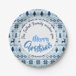 CHRISTMAS Blaues Hirschmuster personalisiert P-Pla Pappteller